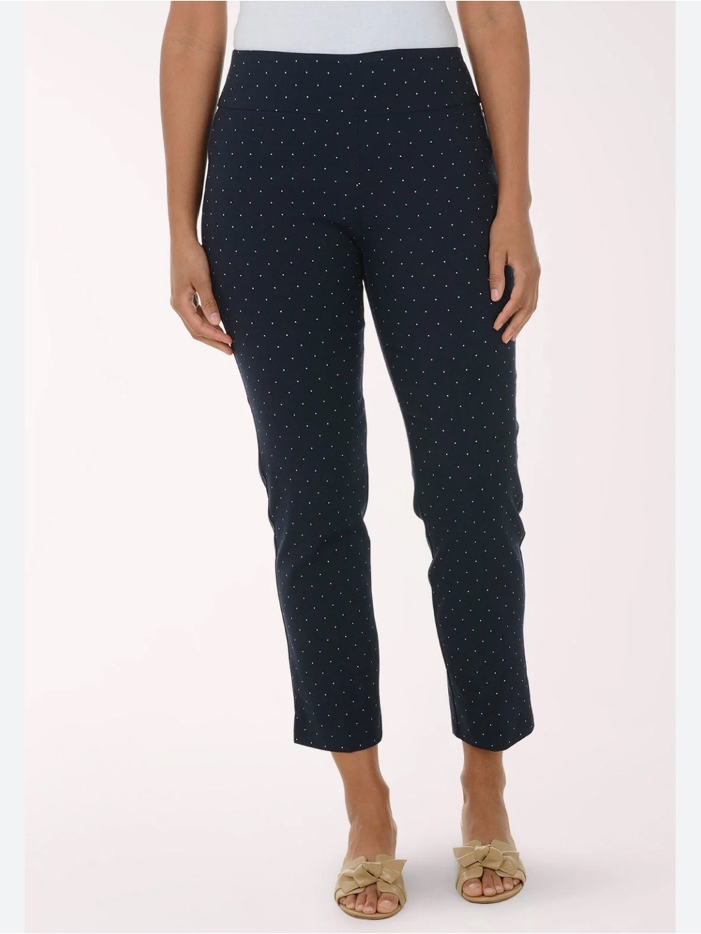 Zac & Rachel Navy Cropped Ankle Pants with White Dot Print